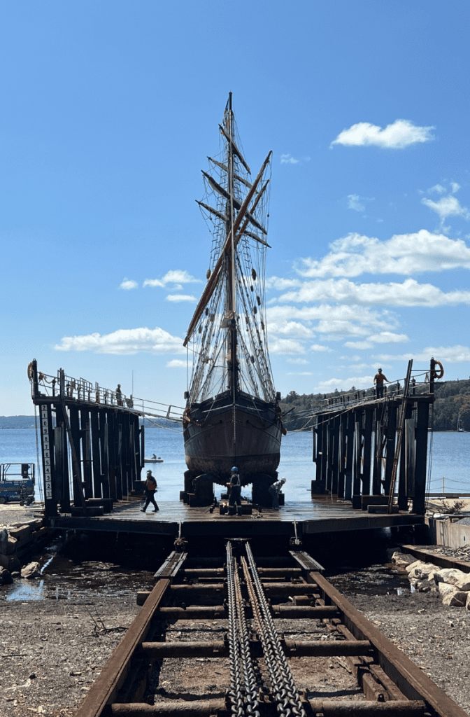 Marine Railway Inspection and maintenance in Lunenburg Shipyard, Nova Scotia, Canada